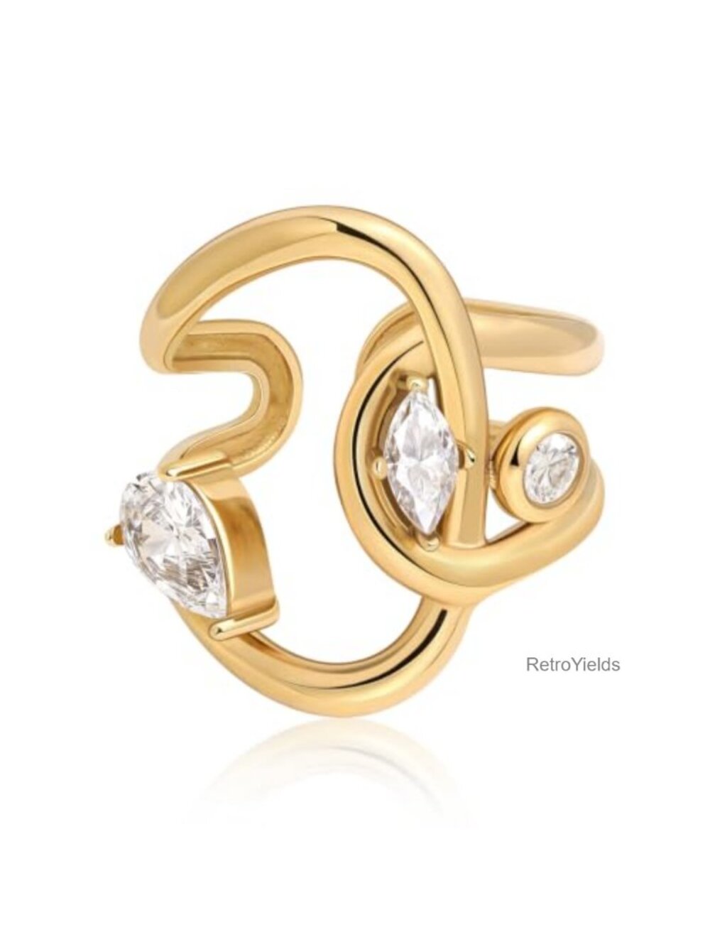 Adjustable Cubic Zirconia Statement Ring Stainless Steel Open Band